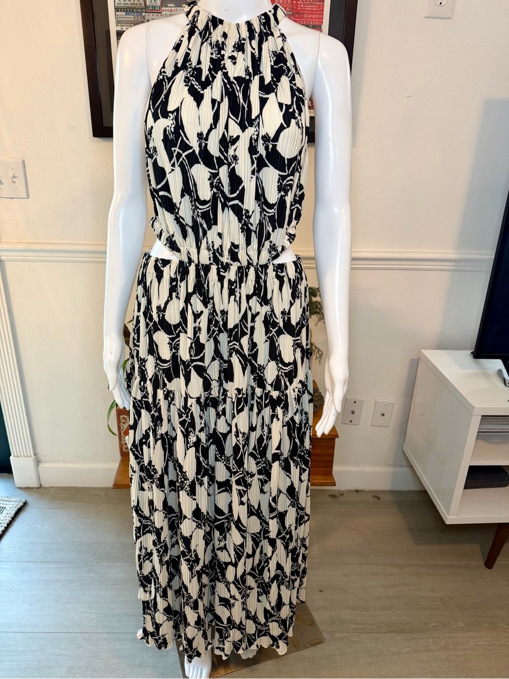 Black & White Halter Floral Maxi Dress